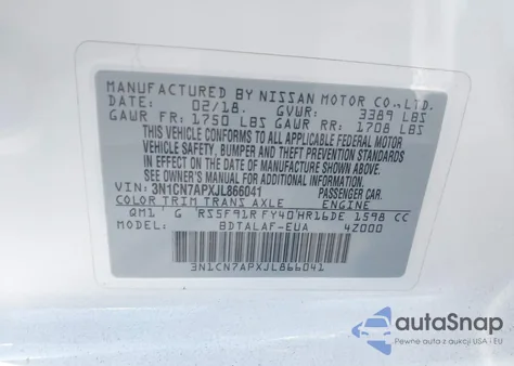 2018 Nissan Versa 1.6 S из США, поврежденный, VIN 3N1CN7APXJL866041